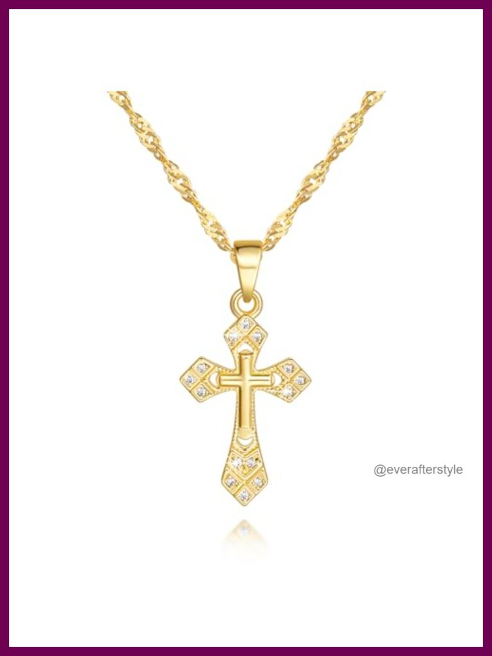 Gold Plated Cross Pendant Necklace for Women with Cubic Zirconia, Double Layer